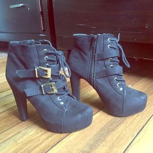 Ankle platform boots w/gold buckles